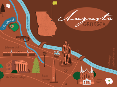 Augusta GA Map augusta georgia history illustration map phillustrations south travel vacation vector