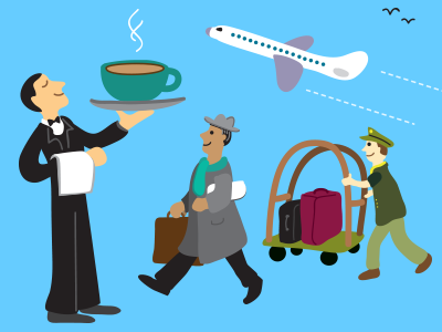 Travelers editorial illustration people travel vector world