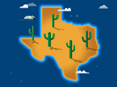 Outstanding States beach cactus digital editorial ferry illustration map texas texture travel usa vector