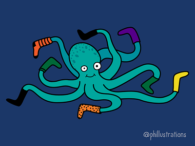 Socktopus cartoon digital illustration ocean octopus vector