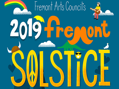 Fremont Solstice Parade poster cartoon design fremont handlettering illustration lettering parade phillustrations poster rainbow solstice texture vector