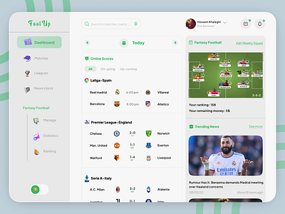 Live score Dashboard 3d design desktop football graphic design livescore soccer ui webdesign