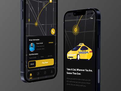 Online taxi booking app - Dark mode