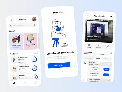 E-learning app - Light mode 3d app design application branding course design e learning e learning eduacation graphic design illustration learn learning light light mode minimalism mobile online learning ui ux