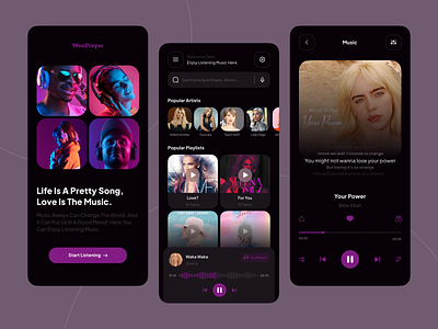 Music Player - Dark Mode app design application dark dark mode design listen music mobile music music player player sound ui ux