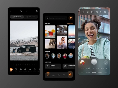 Photo Gallery App - Dark Mode🌛 adjustment app app design application camera design edit editor gallery mobile mobile gallery photo photo crop photo edit photo gallery photography photos selfie ui ux