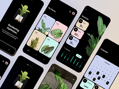 Plant Care App - Dark mode🪴🌱🌑 3d app design application calendar care dark design flower greenhouse mobile plant pot reminder ui ux