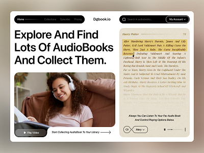 Audio book landing page📚🎧 audio audiobook book design landing landingpage listening minimal music novel play podcast reading ui ux web webdesign