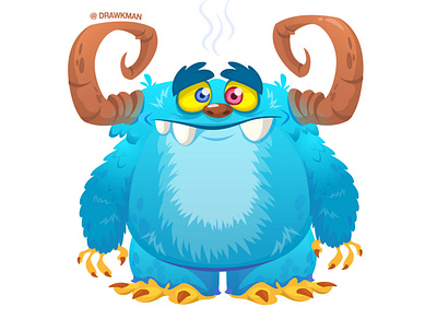 Cartoon funny monster yeti character for Halloween stickerpack bigfoot blue cartoon character creature cute design face funny furry halloween horned illustration monster scary