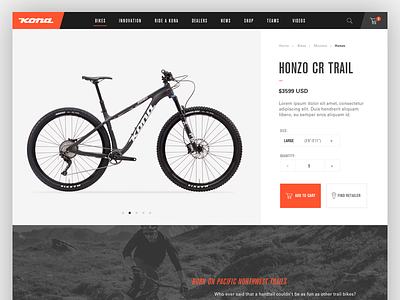 Kona website - Product page black cart clean condensed desktop grey grid layout product shopping website white