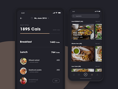 Tribe - Meal tracking app dark food interface ios iphonex mobile tracking ui ux