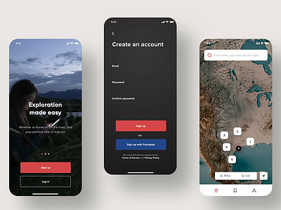 Trailing App • Onboarding + Signup Flow app clean design flat ios iphone map minimal onboarding signup ui ux