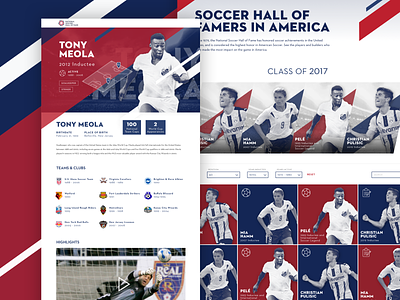 National Soccer Hall of Fame - Hall of Famers Experience america design hall of fame interaction landing page lifeblue mls national football league national soccer hall of fame nshof premier league soccer soccer player tony meola ui united states usa ux web design website
