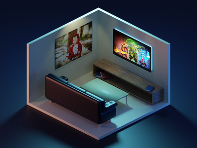 3D Living Room 3d blender design diorama illustration isometric low poly model render room sci fi