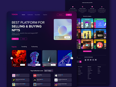 Nft market place website design | landing page design app branding design graphic design landing page mobile app nft marketplace app nft platform nfts nfts website non fungible token ui ui design