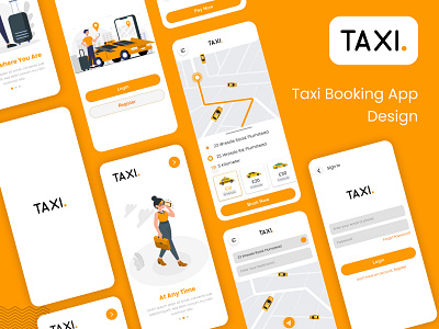 Online Taxi Booking App Design | Taxi Rider App branding figma design graphic design mobile app taxi app taxi booking app development taxi booking rider app taxi pessenger app ui