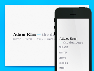 Adam Kiss 2014 blue designer minimal portfolio vcard webcard website