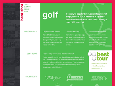 Golf subpage events golf green layout red subpage typography