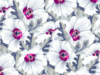 Puarangi New Zealand Hibiscus Flower blooms fabric floral flower hibiscus illustration new zealand pattern print repeat surface design textile tropical vector white
