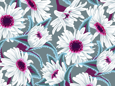 Teteaweka Daisy Floral daisy fabric floral flower illustration nature new zealand pattern print repeat surface design teteaweka textile vector