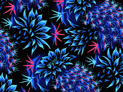 Cactus Floral pattern black blue bright cacti cactus fabric floral illustration nature pattern pink surface design textile vector