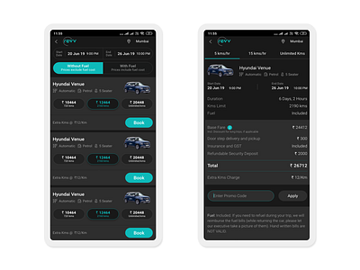 Car Rental PLP & PLP for Revv Self-Drive Cars app mobile app mobile ui design product description page product listing page ui ux