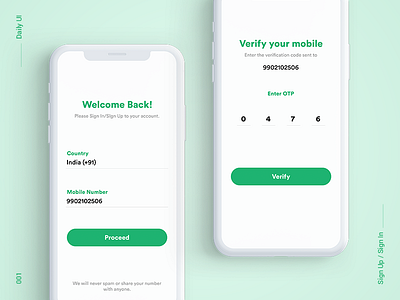 Sign Up 001 bank daily finance green insurance money otp signin signup ui ux