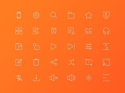 Video Player Icons Part 1 icon line orange player ui ux video