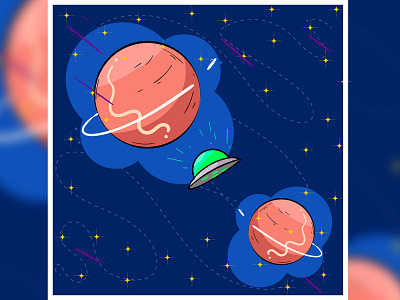 Planets and Spaceship aliens blue deep design green alien illustration out of this world planet planets space star stars twinkling vector zoom