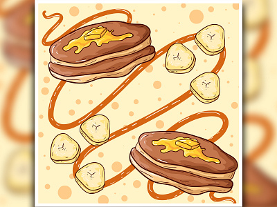 Butter pancakes and bananas banana bananas breakfast brown butter cut bananas delicious design fruit honey illustration melting butter pancakes sweet sweet maple sweet syrup syrup vector yellow yummy