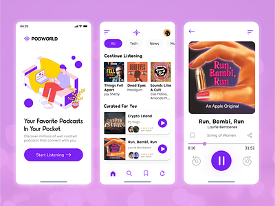 Podcast app design app design daily ui designing pink podcast purple ui ux