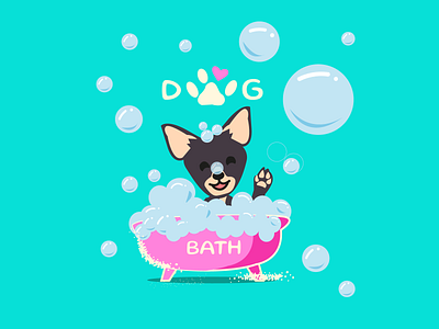 Grooming . The dog is washing. bath care design dog foam grooming illustration salon washing