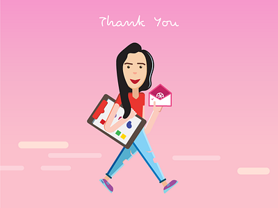 Hello Dribbble character debut drafted dribbble dribbble invite first shot flat girl illustration thank you