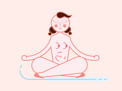 Yoga girl asana boobs character flat. illustration girl line art meditation pranayama ui ux yoga yoga matt