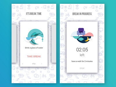 Break reminder app break design illustration nap pattern reminder ui ux water