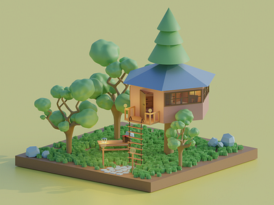 Tree house 3d blender illustration