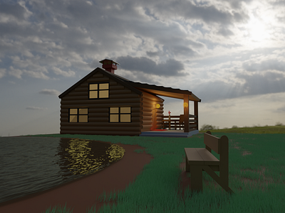 House by the lake 3d blender illustration