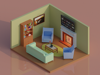 Quiet homely atmosphere by the fireplace 3d blender illustration