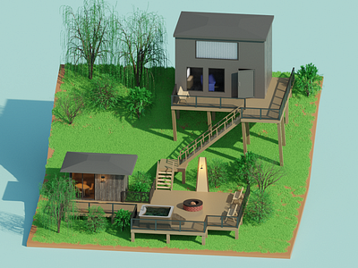 Multi-level house 3d blender illustration