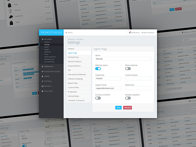 Promostore360 - Admin admin control panel display form navigation screen ui