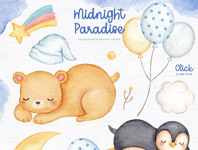 Midnight Paradise Watercolor Clipart 3d animation app branding design graphic design icon illustration logo motion graphics ui
