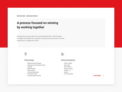 Block «Who We Are» block design development figma hot font icons minimal red typography ui web
