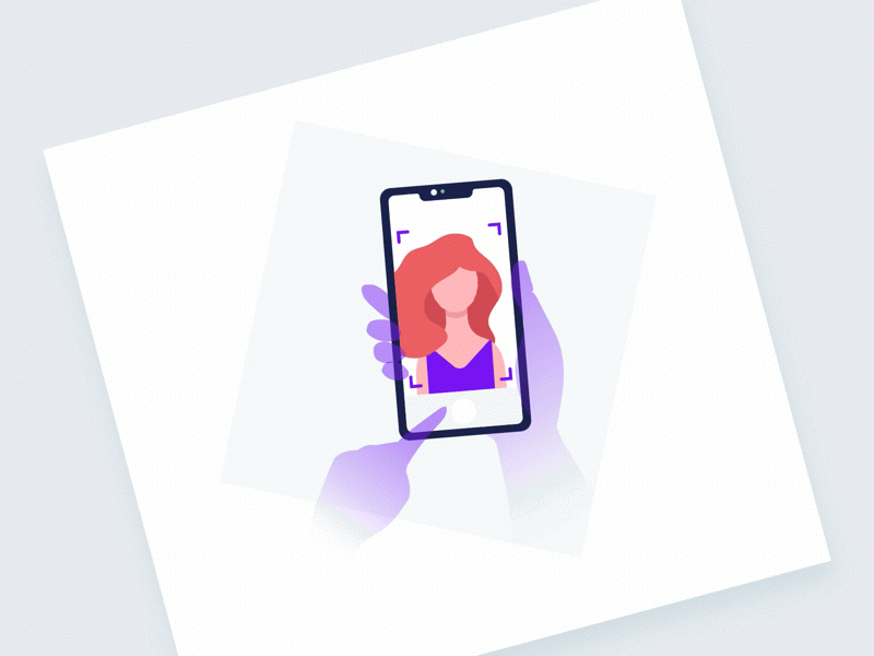 The second part «Identification» animation card icon id illustration iphone x passport phone principle sketch web woman