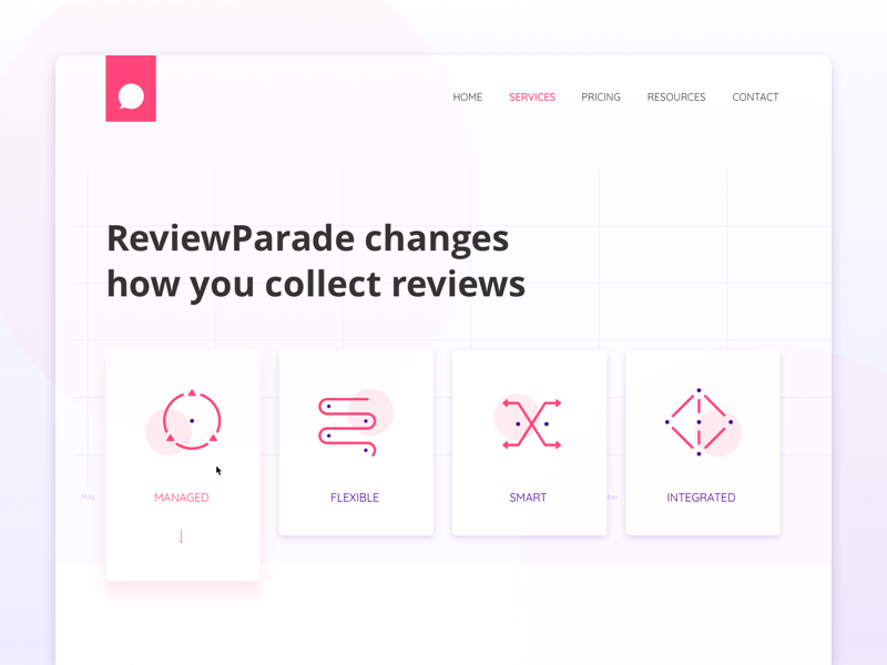 Services icons - Review Parade abstract card hero icons illustration minimalism purple service sketch web