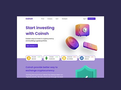 Coinsh - Cryptocurrency Landing Page branding design illustration typography ui ux vector
