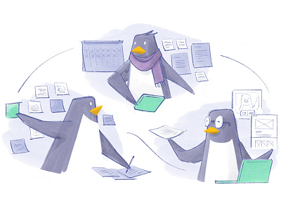 Collaboration tool app collaboration digital illustration education penguins startup