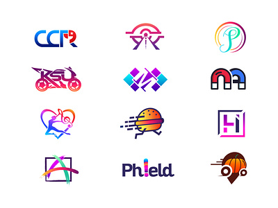 Logos branding classic clever colorfull design gradient idea logo mainitials vector