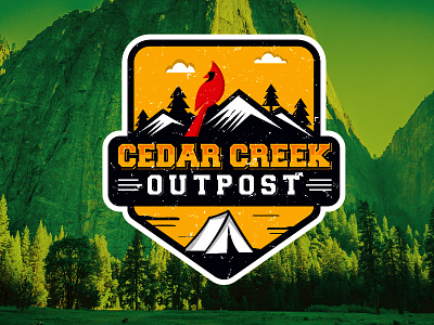 Cedar Creek Outpost adventure cardinal cedar clouds creek logo mountains outdoor rustic trees
