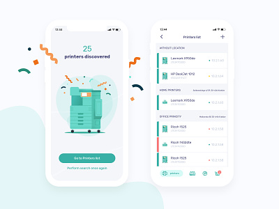 Princity app animation business buy company gray green illustration iot manage mobile app design monitoring dashboard office printers printing store supplies uxui