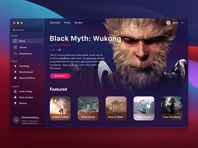 Steam in Big Sur - Black Myth: Wukong app big sur black myth desktop figma game mac neumorphic steam ui wukong